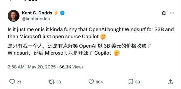重磅,微软宣布开源Copilot,用 5000 万用户直接碾压 Cursor和Windsurf?