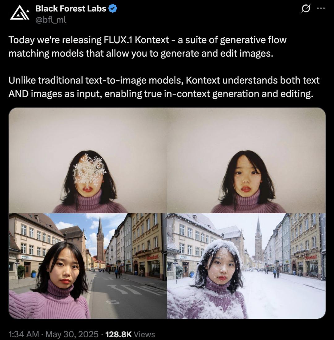 Black Forest Labs,发布 FLUX.1 Kontext 全新图像生成模型。