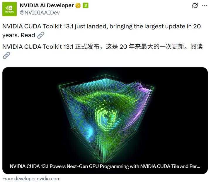 刚刚,英伟达CUDA迎来史上最大更新!