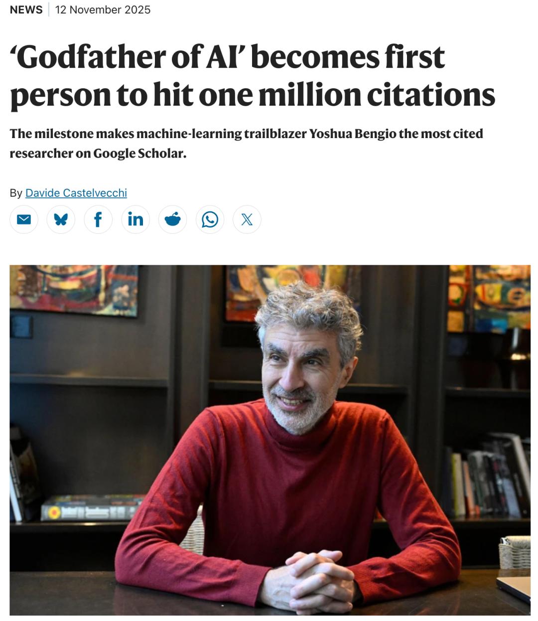 AI教父Geoffrey Hinton，全球第二个百万引用科学家