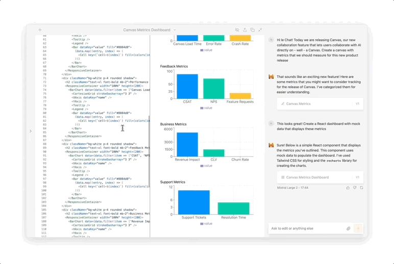 ChatGPT付费功能免费用,Mistral把Canvas、Artifact全复制了